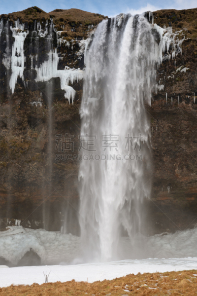 欧洲,冰岛国,塞里雅兰瀑布,寒冷,环境,云,雪,著名景点,自然美,河流