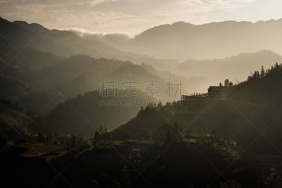 龙脊梯田,稻,梯田,美,水平画幅,山,无人,户外,水稻梯田,云景