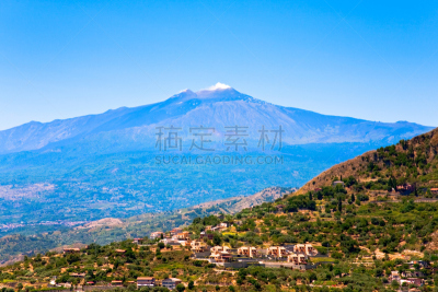 埃特纳火山,夏天,西西里,白昼,填海造地,天空,水平画幅,山,无人,火山地形