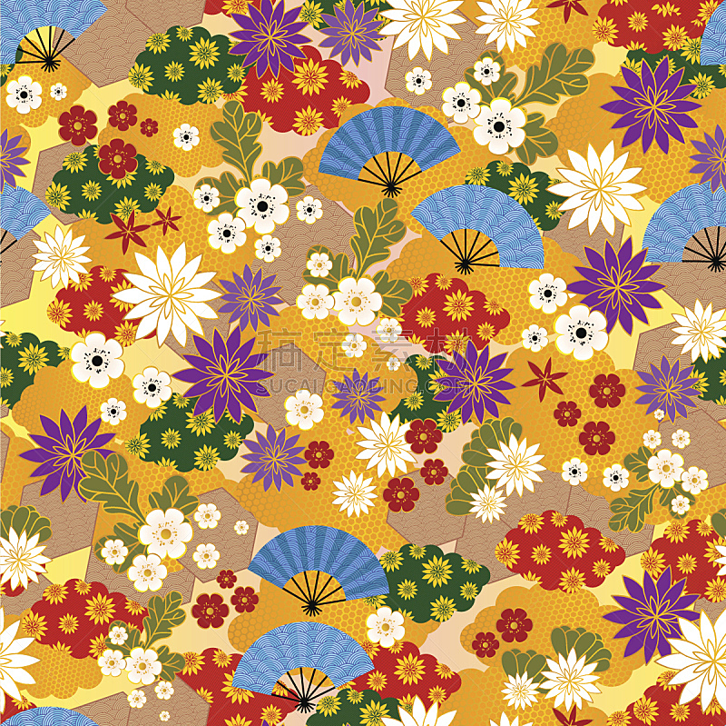 和服,式样,折扇,多色的,日本,可折叠的,纺织品,樱花,无人,绘画插图