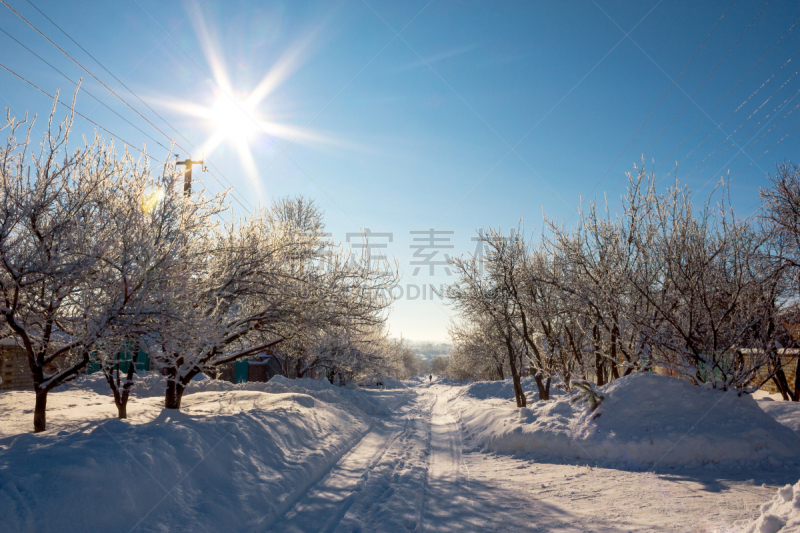 冬天,路,格林威治村,巷,天空,美,水平画幅,雪,无人,古老的