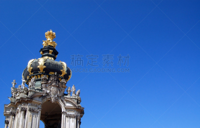 茨温格尔宫,天空,建筑物特征,黄金,萨克森,水平画幅,德累斯顿,无人,宫殿,剧院广场