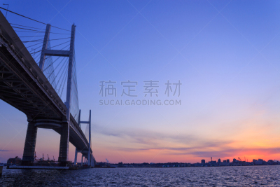 横滨海湾大桥,黄昏,东京湾,横滨,天空,美,里山,水平画幅,夜晚,海港