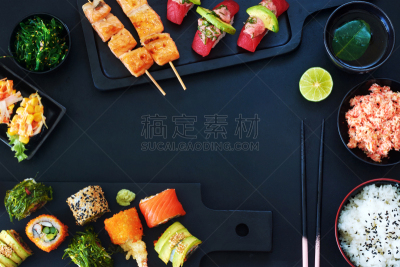 寿司,背景,食品,边框,高雅,格子烤肉,留白,海产,黑色背景,生鱼片