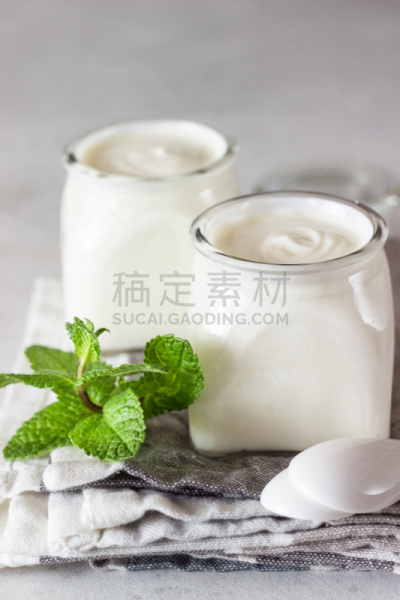 广口瓶,自制的,有机食品,酸奶,奶制品,清新,两个物体,薄荷,背景,发酵