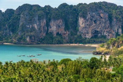莱雷海滩,甲米省,海湾,热带气候,泰国,船,海岸线,泻湖,背景,水湾