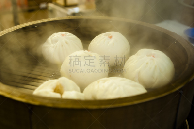中式小笼包,横滨,蒸锅,点心,水平画幅,无人,面粉,冬天,中国,蒸汽