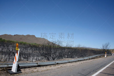 栏杆,压力,假紫荆属,防撞护栏,森林火灾,烧毁的,灰,路边,亚利桑那,美国