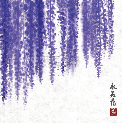 紫藤,墨水,动物手,水墨画,紫色,垂直画幅,新的,绘画插图,计算机制图