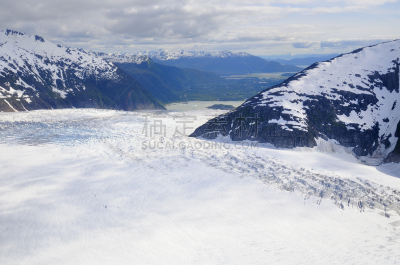 蒙戴尔冰川,航拍视角,自然,水,天空,水平画幅,地形,雪,冰河,无人