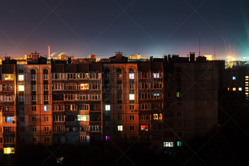 夜晚,建筑外部,摩天大楼,巨大的,颜色,数字10,城市生活,橙色,长时间曝光,摄影