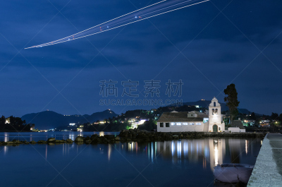 夜晚,希腊,科孚,天空,水平画幅,ayia kyriaki chrysopolitissa,无人,古老的,夏天