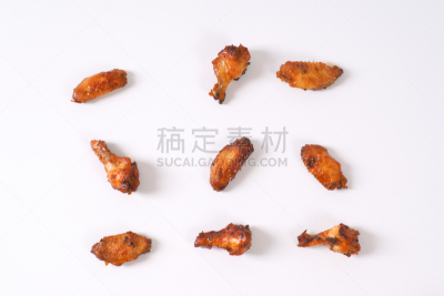 鸡翅,香料,格子烤肉,水平画幅,无人,糖衣蛋糕,家禽,水牛城辣鸡翅,正上方视角,白色背景