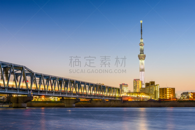 城市天际线,东京,河流,水平画幅,夜晚,日本,江户时代,旅行者,户外,都市风景