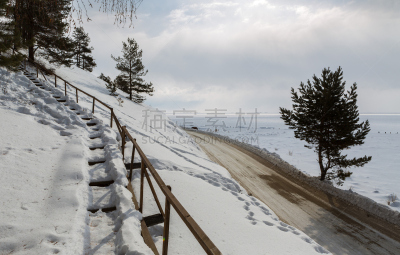贝加尔湖,雪,楼梯,冬天,乌雪卡因岛,捏着鼻子,小丘,洞室,水平画幅,西伯利亚