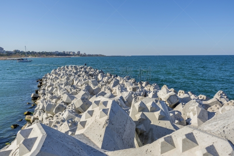 混凝土,海港,康斯坦察,脂鲤,破浪堤,块状,豌豆荚,水,重的,海岸地形