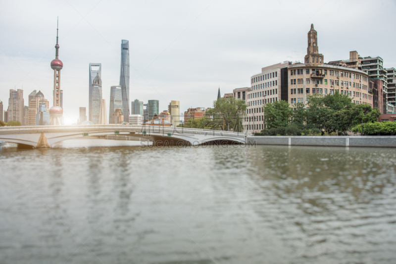 上海,全景,东方明珠塔,外滩,水,天空,滨水,都市风景,现代,建筑业