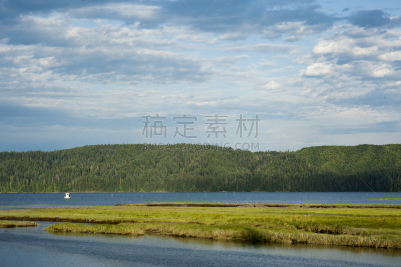 胡德海峡,黄昏,水,天空,宁静,水平画幅,绿色,无人,蓝色,运河