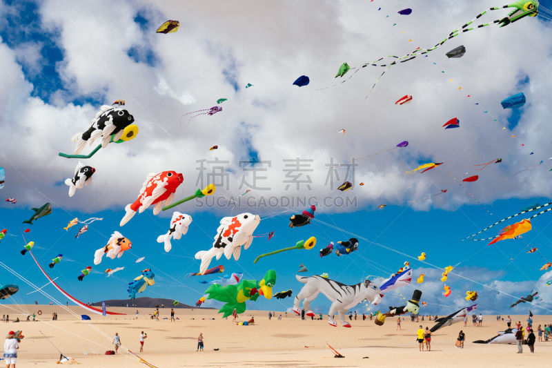 色彩鲜艳,天空,风筝,蓝色,事件,绳子,家庭,多样,风,玩具