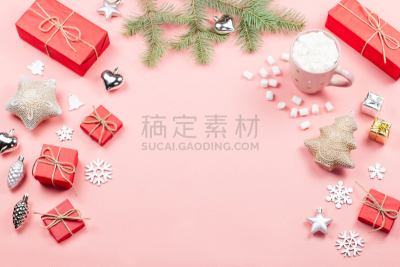棉花软糖,热饮,红色,粉色,背景,枝,杉树,请柬,贺卡