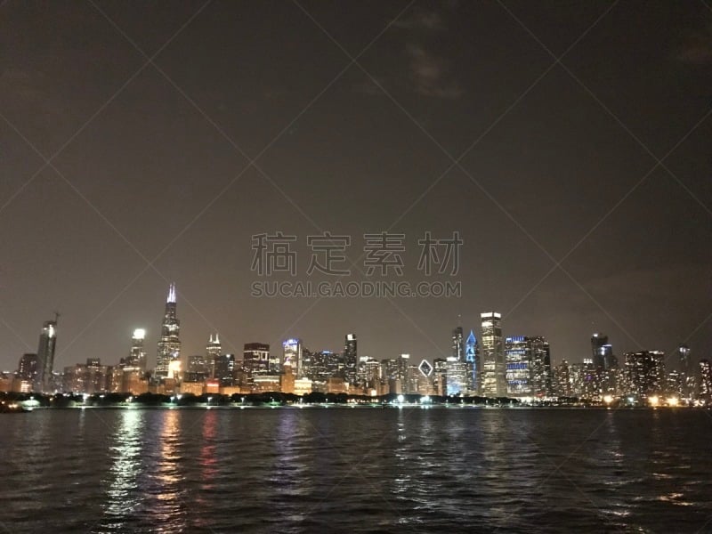 芝加哥市,城市天际线,夜晚,城市生活,伊利诺斯州,暗色,摩天大楼,图像,威利斯大厦,美国