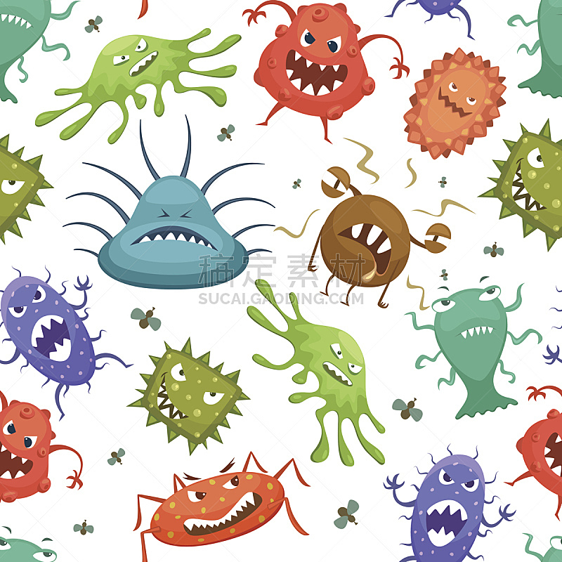 四方连续纹样,卡通,葡萄球菌,细菌,危险,矢量,乳杆菌,时尚,链球菌,绘画插图