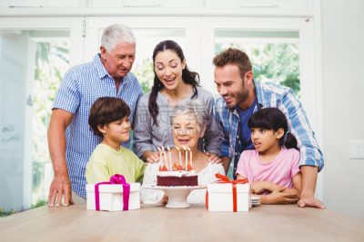 生日,祖母,幸福,家庭,生日蛋糕,生日礼物,祖父,孙子,70到90岁,孙女
