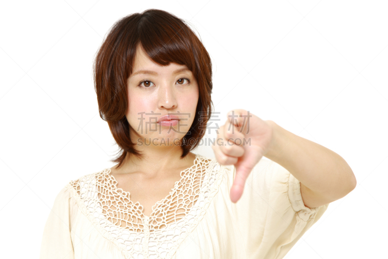 女人,做手势,大拇指朝下,在下面,半身像,水平画幅,仅成年人,工作室,日本人,青年人
