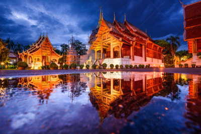 清迈省,帕辛寺,神殿,灵性,水平画幅,夜晚,旅行者,户外,僧院,泰国
