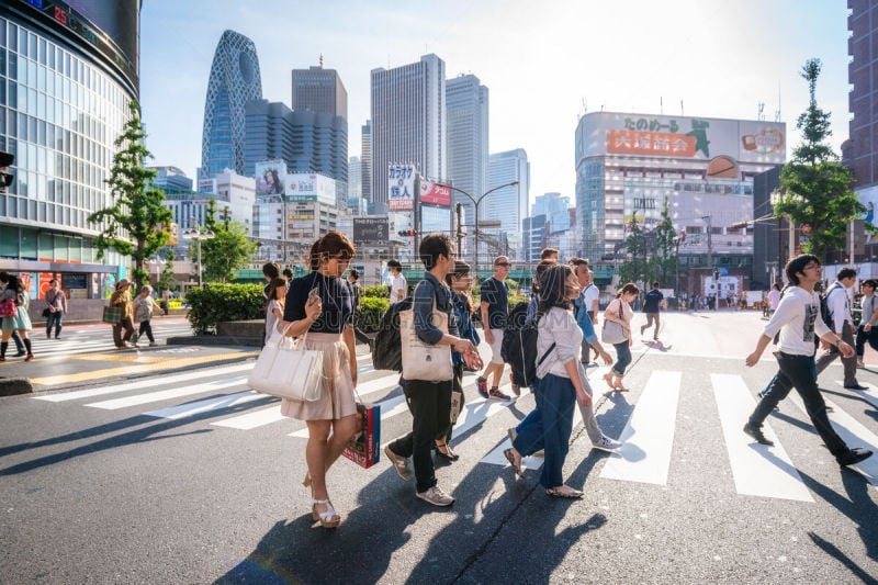 新宿区,东京,日本,零售店,electronic billboard,涉谷区,斑马线,十字路口,行人,高峰时间