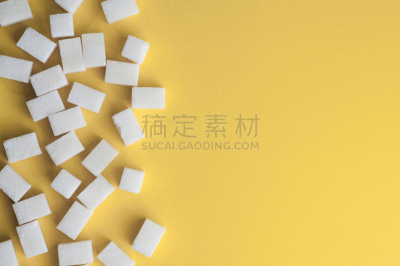 糖,黄色背景,砂糖,平铺,立方体,留白,水平画幅,无人,块状,纯净