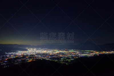 甲府市,富士山,夜晚,山,赤石山脉,山梨县,南阿尔卑斯山脉,观测点,天空,美