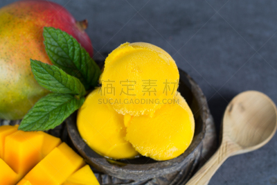 果汁冰糕,芒果 ,石材,碗,灰色,纹理效果,薄荷,芒果,黑色,意大利面瓜