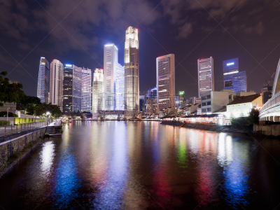 滨海湾 ,新加坡市,夜晚,城市天际线,纪念碑,水,水平画幅,新加坡,无人,海港