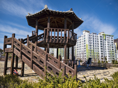 传统,韩国,朝鲜半岛,城市,丽水,藤架,云,树荫,公园,著名景点