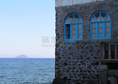 希腊,窗户,蓝色,海滩,自然美,窗台,水平画幅,无人,多德卡尼斯群岛,偏远的
