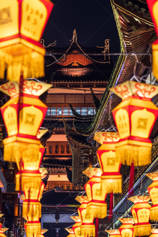 上海,豫园,春节,元宵节,户外,夜晚,螺线,多色的,著名景点,传统