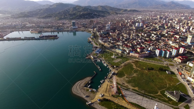 现代,海滩,山,建筑,城市,航拍视角,宏伟,水,天空,美