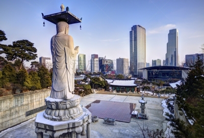 首尔,城市天际线,韩国,朝鲜半岛,犹太教会堂,江南区,寺庙,著名景点,水平画幅,夜晚