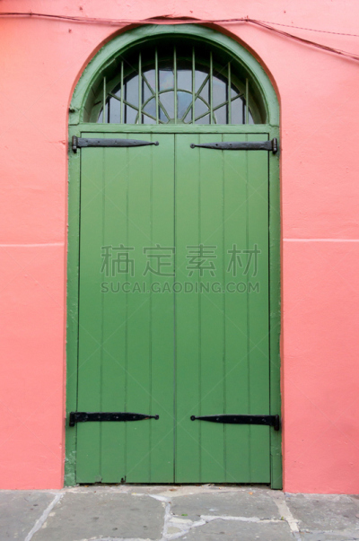 古典式,纽奥尔良,绿色,门,垂直画幅,珊瑚色,门口,无人,古老的,石材