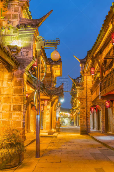 黄龙 ,四川省,城镇,远古的,山谷,客家族,成都,古代,垂直画幅,水