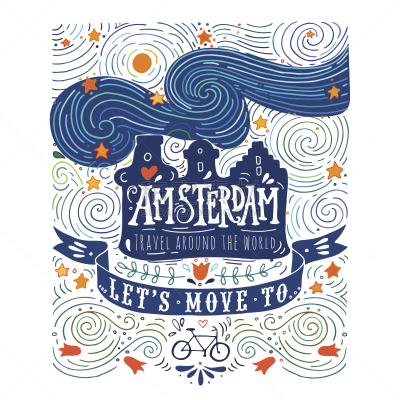 Hand drawn vintage label with Amsterdam