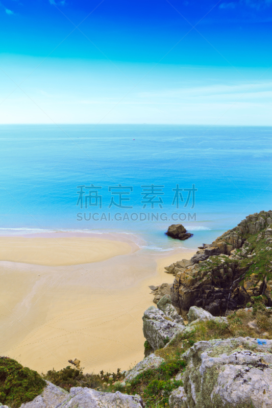 海滩,波斯可诺,珊瑚岛,垂直画幅,水,天空,留白,康沃尔,沙子,夏天