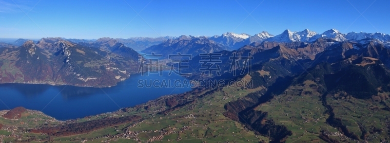 本尼斯阿尔卑斯山,秋天,白昼,史皮兹,布里恩茨湖,少女峰,艾格峰,因特拉肯,伯尔尼省,视角