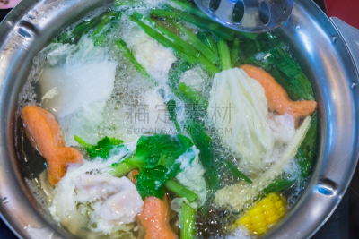 锅,寿喜烧,蔬菜,煮食,多样,留白,水平画幅,韩国食物,膳食,组物体
