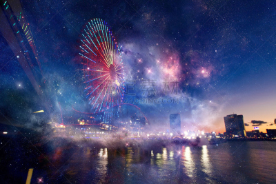 摩天轮,夜晚,太空,图像特效,横滨,横滨高速铁路,水,天空,度假胜地,旅游目的地