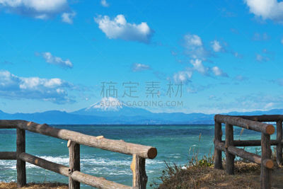 富士山,理想化的,天空,水平画幅,云,无人,日本,海洋,相模湾,风景