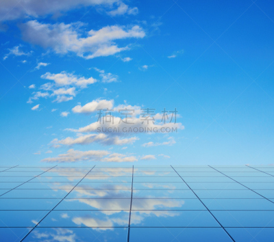 天空,蓝色,室内地面,镜子,留白,未来,水平画幅,无人,平视角,玻璃