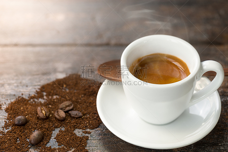 浓咖啡,咖啡豆,地面,留白,奶油,早晨,碾碎了的,乡村风格,饮料,烟