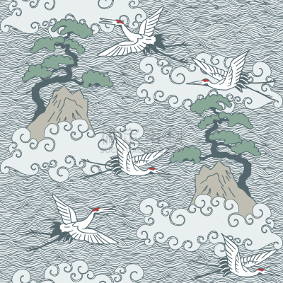 四方连续纹样,海洋,鹤,在上面,湿,纺织品,风,环境,鸟类,暴风雨